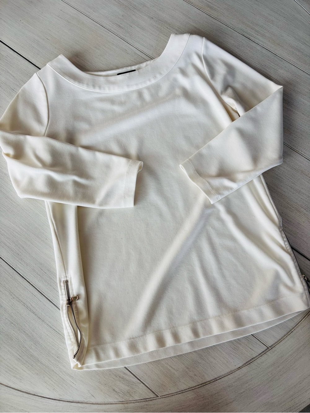 Ann Taylor Cream Boatneck Zip-Hem Women's Top